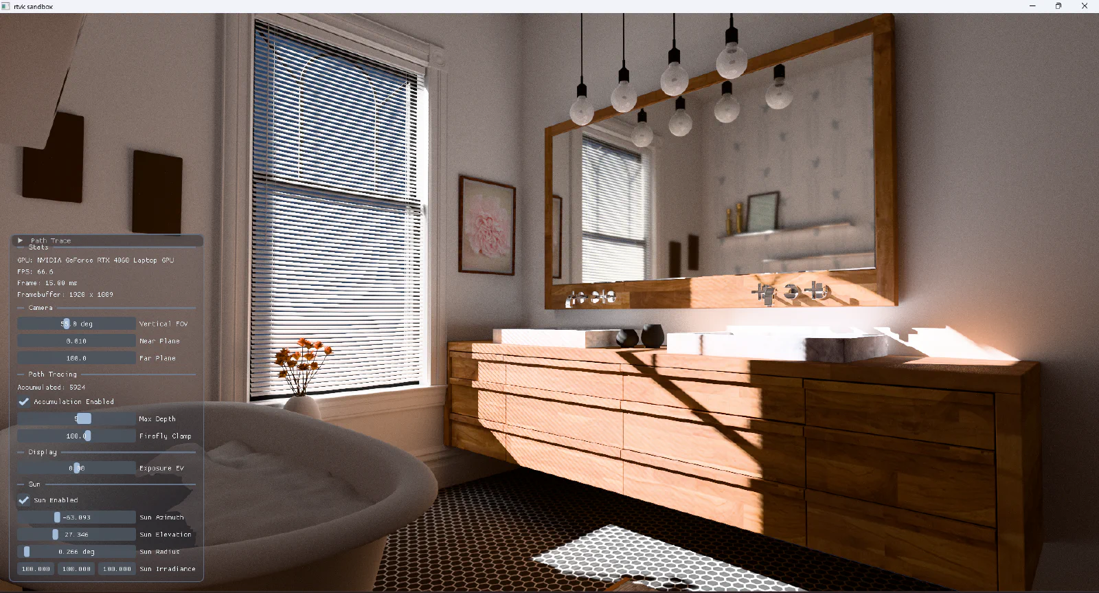 Path-traced bathroom interior in RTVK